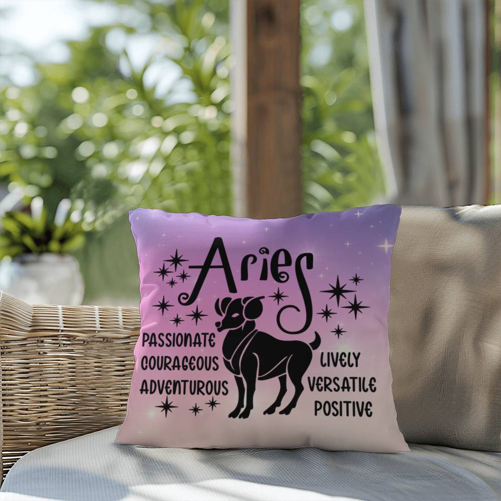 Aries Indoor/Outdoor Pillow – Zodiac Astrology Decor, Boho Accent for Home & Patio