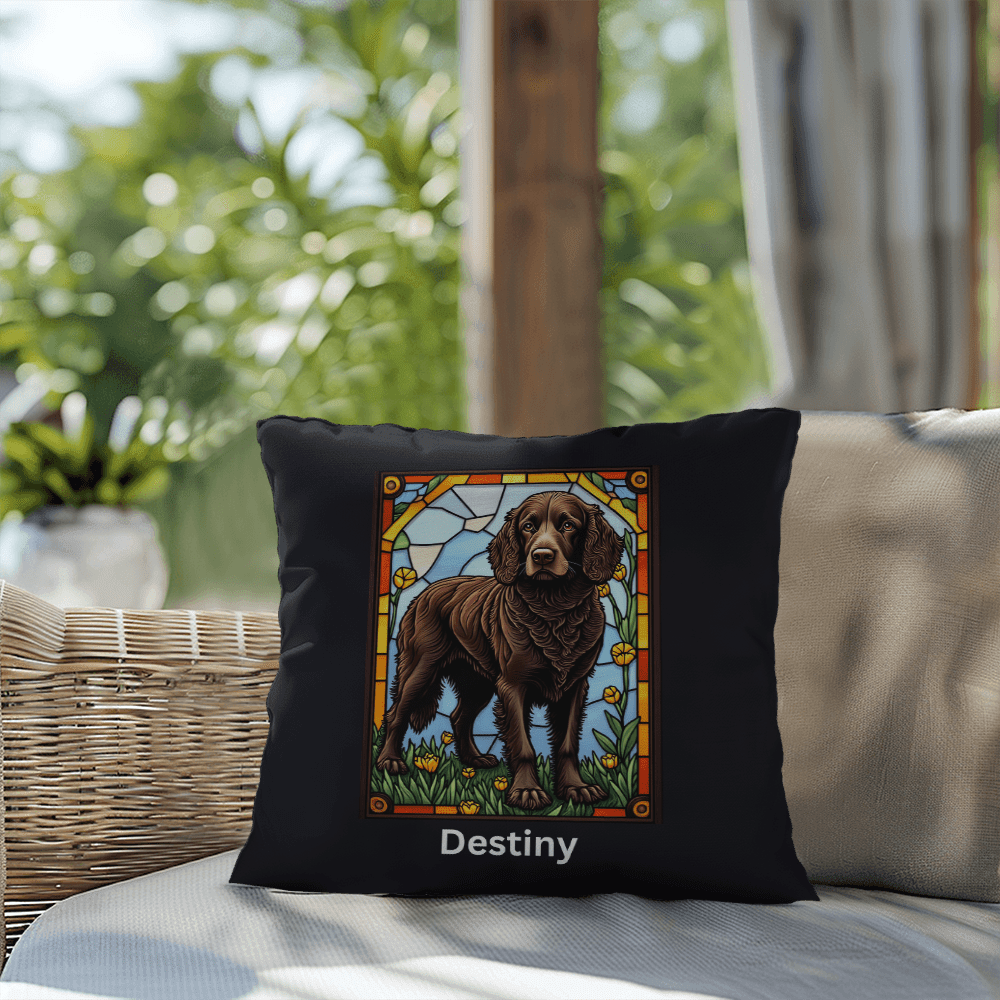 American Water Spaniel Stained Glass Pillow, custom throw for couch, garden, and pet lovers