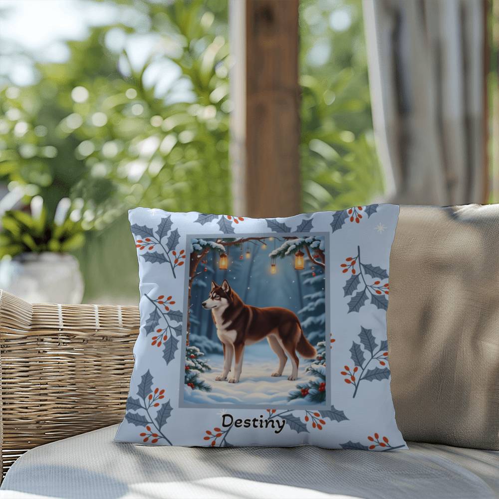 Husky Chocolate Red Pillow - Festive Husky pillow, personalized winter dog throw, cozy home accent