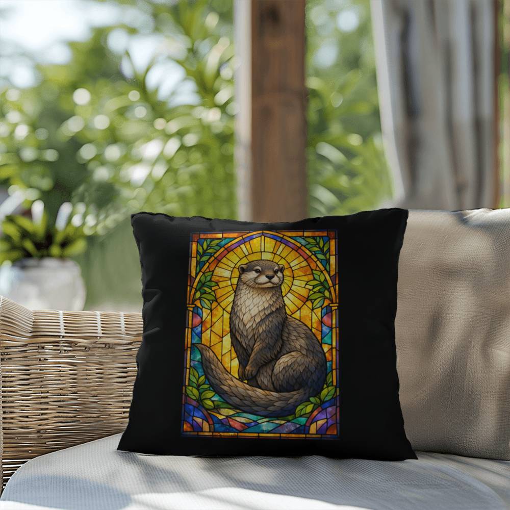 Shop our premium otter stained glass style throw pillow from MySisterIsASurvivor.