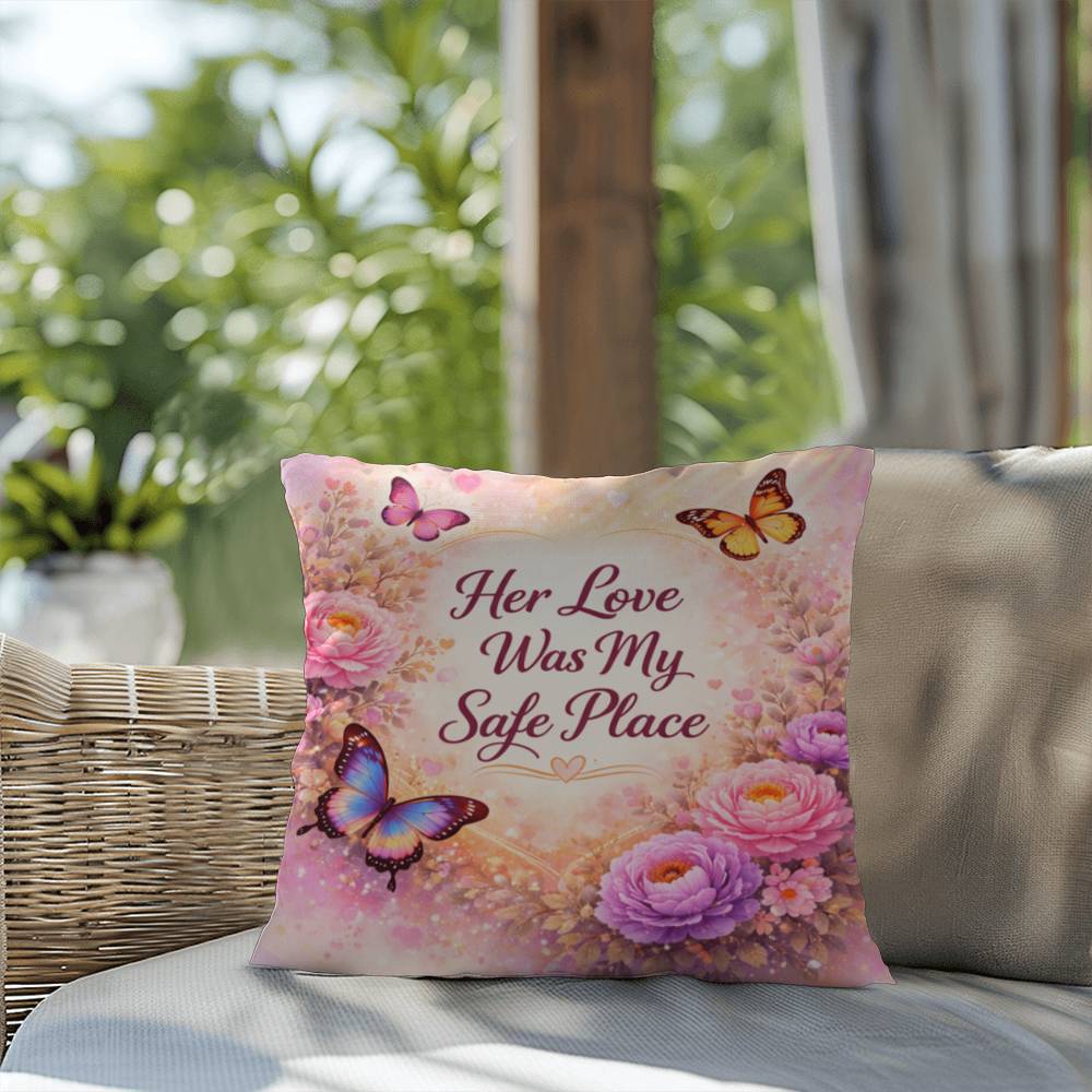 Shop our premium her love was my safe place throw pillow from MySisterIsASurvivor.