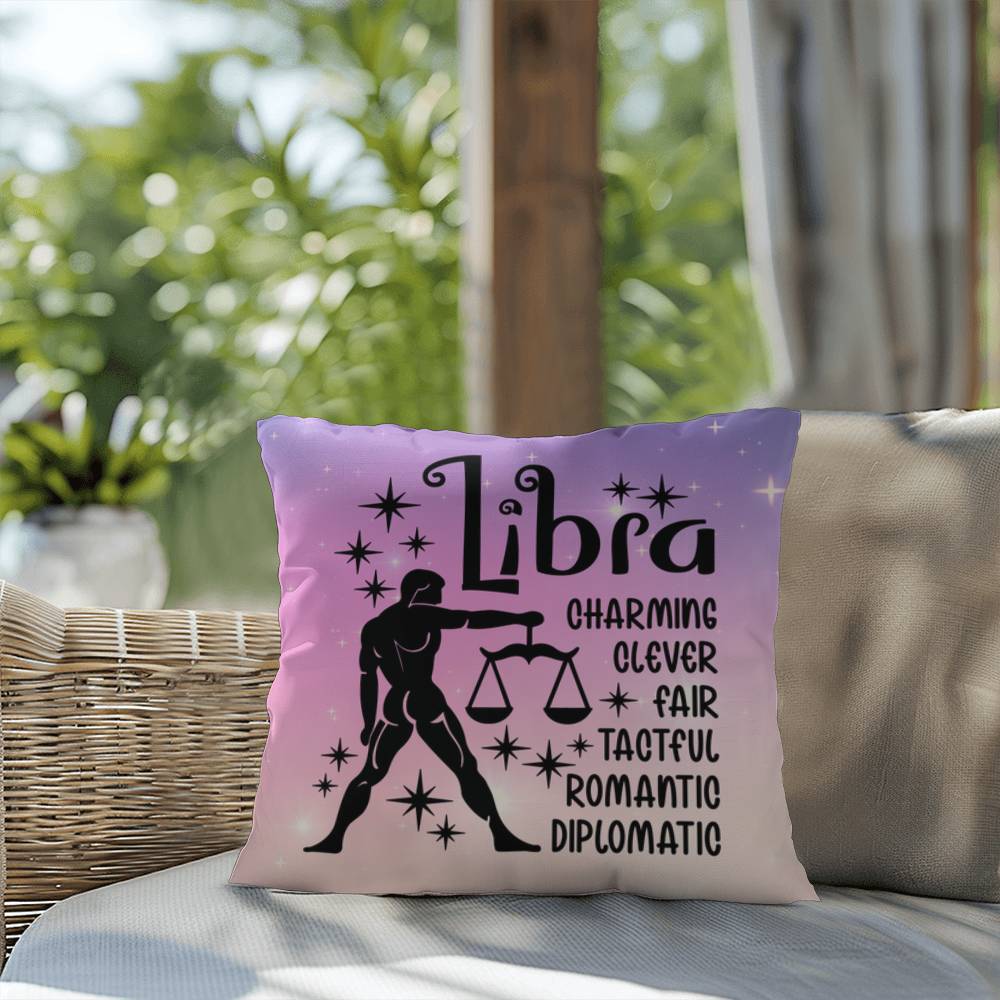 Libra Indoor/Outdoor Pillow – Zodiac Astrology Decor, Boho Accent for Home & Patio