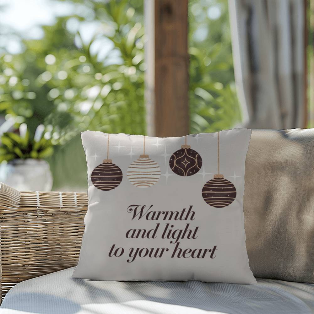 Warmth and Light to Your Heart Throw Pillow - Cozy Christmas pillow for comfort and peace