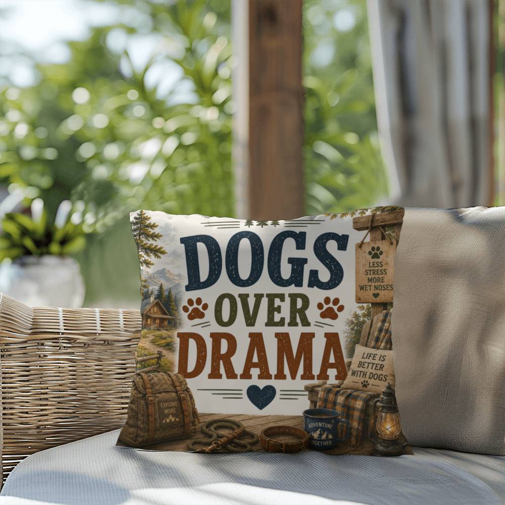 Shop our premium dogs over drama throw pillow from MySisterIsASurvivor.