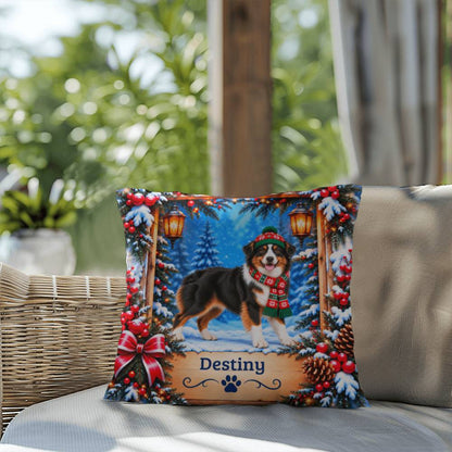 Australian Shepherd (Black Tri-Color Coat) - Personalized Aussie Pillow, Snowy Cabin Companion Gift