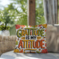 Gratitude Is My Attitude throw pillow with seasonal mindfulness quote and colorful autumn décor accent