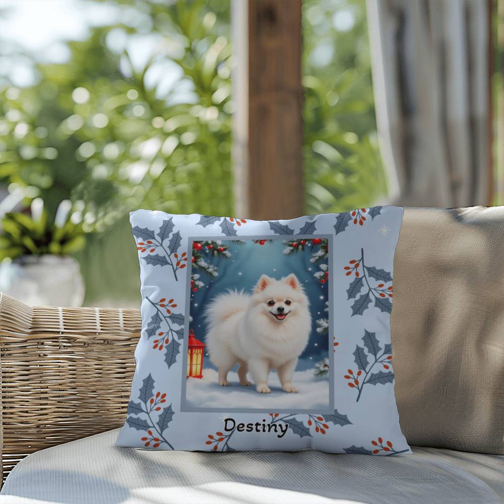 Pomeranian White Pillow - Winter Pomeranian throw pillow, indoor dog accent, cozy home decor