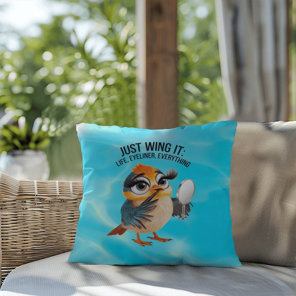 "Just Wing It: Life, Eyeliner, Everything" funny mental health mug, personalized coffee cup with affirmations for anxiety relief.