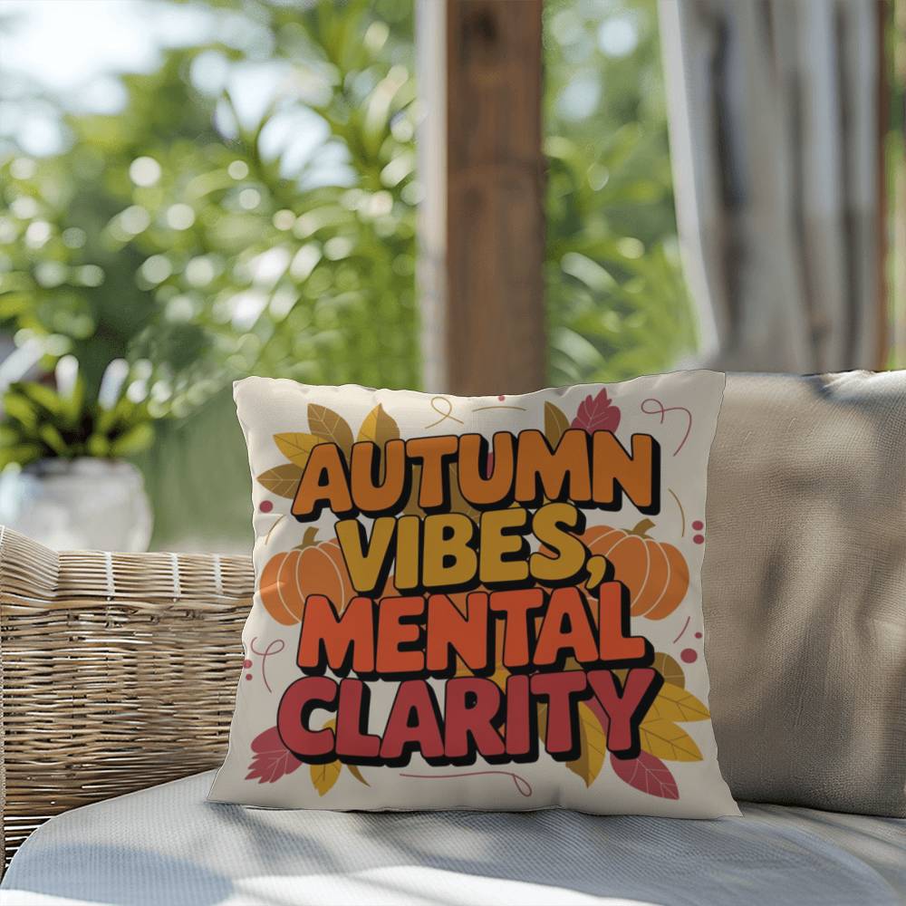 Autumn Vibes, Mental Clarity throw pillow with mindfulness saying and vibrant autumn home décor