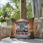 Halloween indoor/outdoor throw pillow with “Monsters Under My Bed” for seasonal fun
