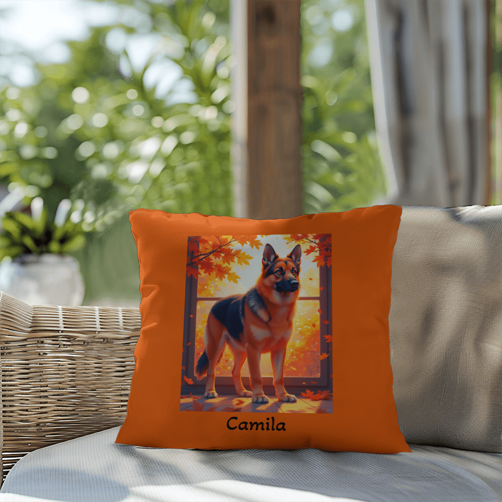 Black and Red German Shepherd pillow, custom indoor outdoor dog cushion for home and patio - MySisterIsASurvivor