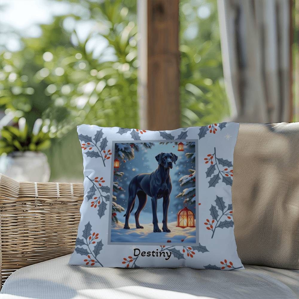 Great Dane Blue Pillow - Holiday Great Dane pillow, indoor winter dog throw, personalized accent