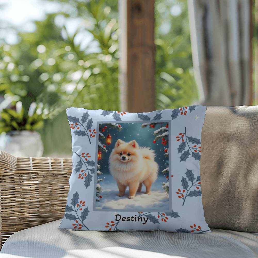 Pomeranian Cream Pillow - Holiday Pom pillow, seasonal dog throw, indoor/outdoor home accent