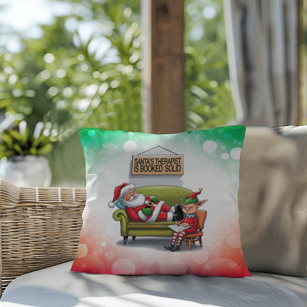 Santa’s Therapist is Booked Solid Throw Pillow - Holiday humor indoor decorative Christmas pillow