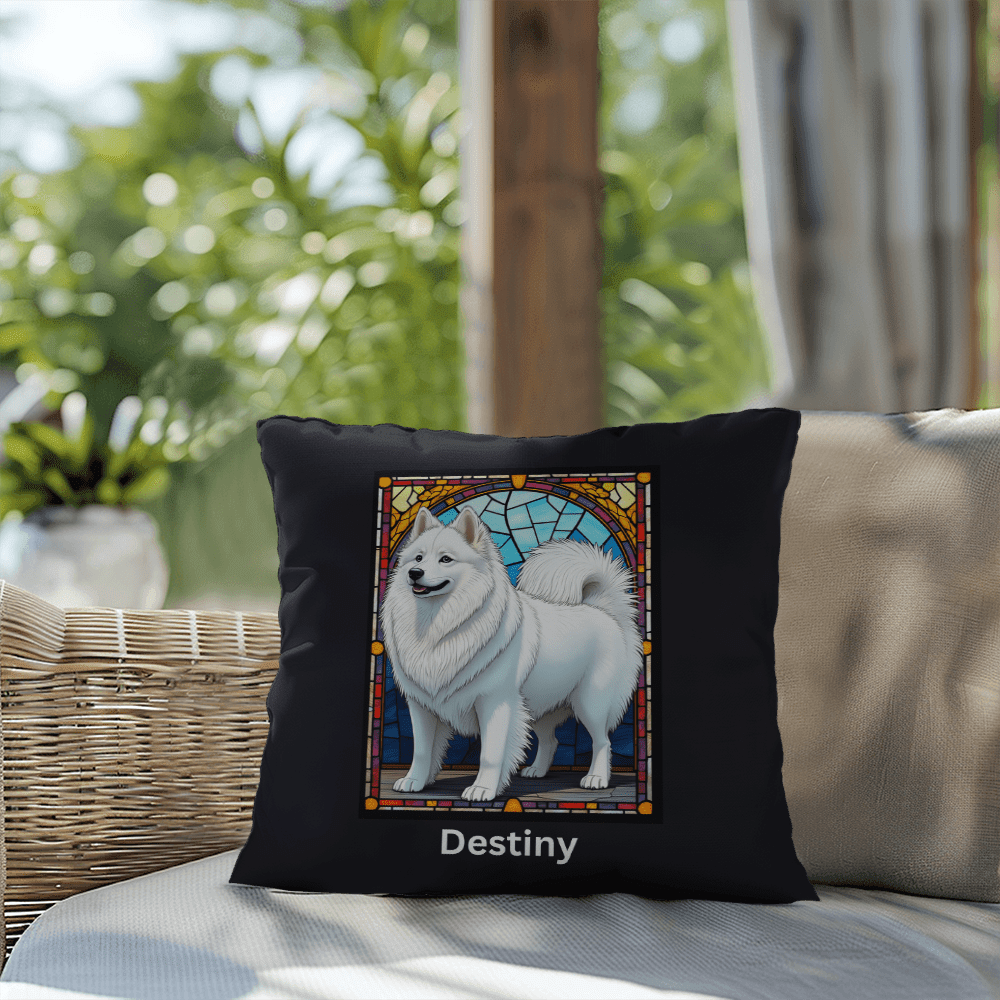 American Eskimo Stained Glass Pillow, personalized home and patio décor for dog lovers