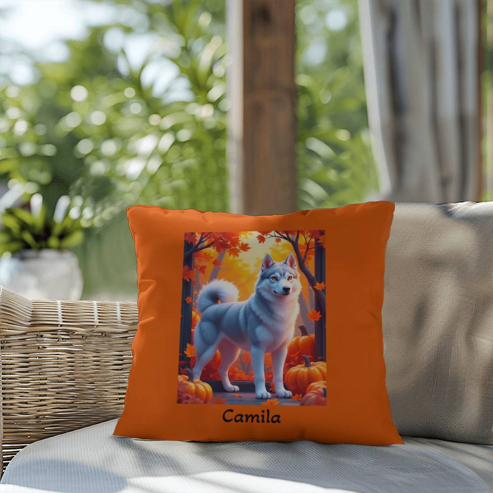 Silver Siberian Husky pillow amber eyes, custom indoor outdoor dog cushion for Husky fans - MySisterIsASurvivor