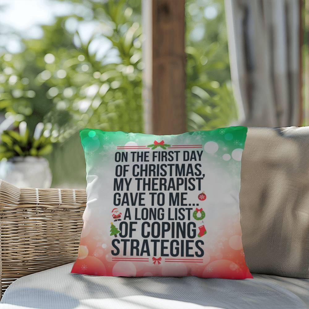 Shop our premium on the first day of christmas indoor outdoor pillow from MySisterIsASurvivor.