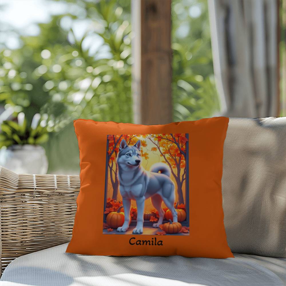Silver Siberian Husky pillow blue eyes, personalized indoor outdoor dog cushion, home accent - MySisterIsASurvivor