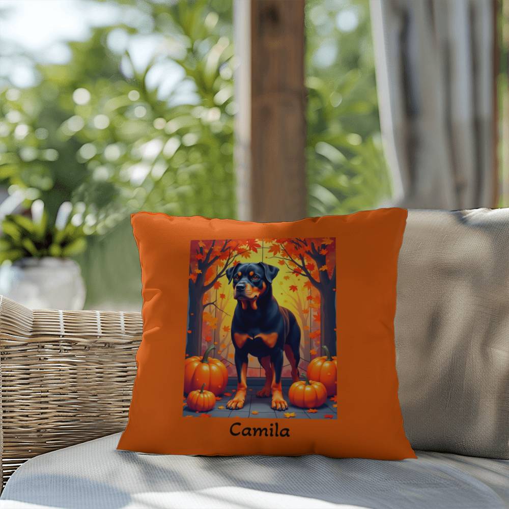 Rottweiler Black & Tan Coat Pillow, Personalized Indoor Dog Cushion, Water-Resistant Pet Gift