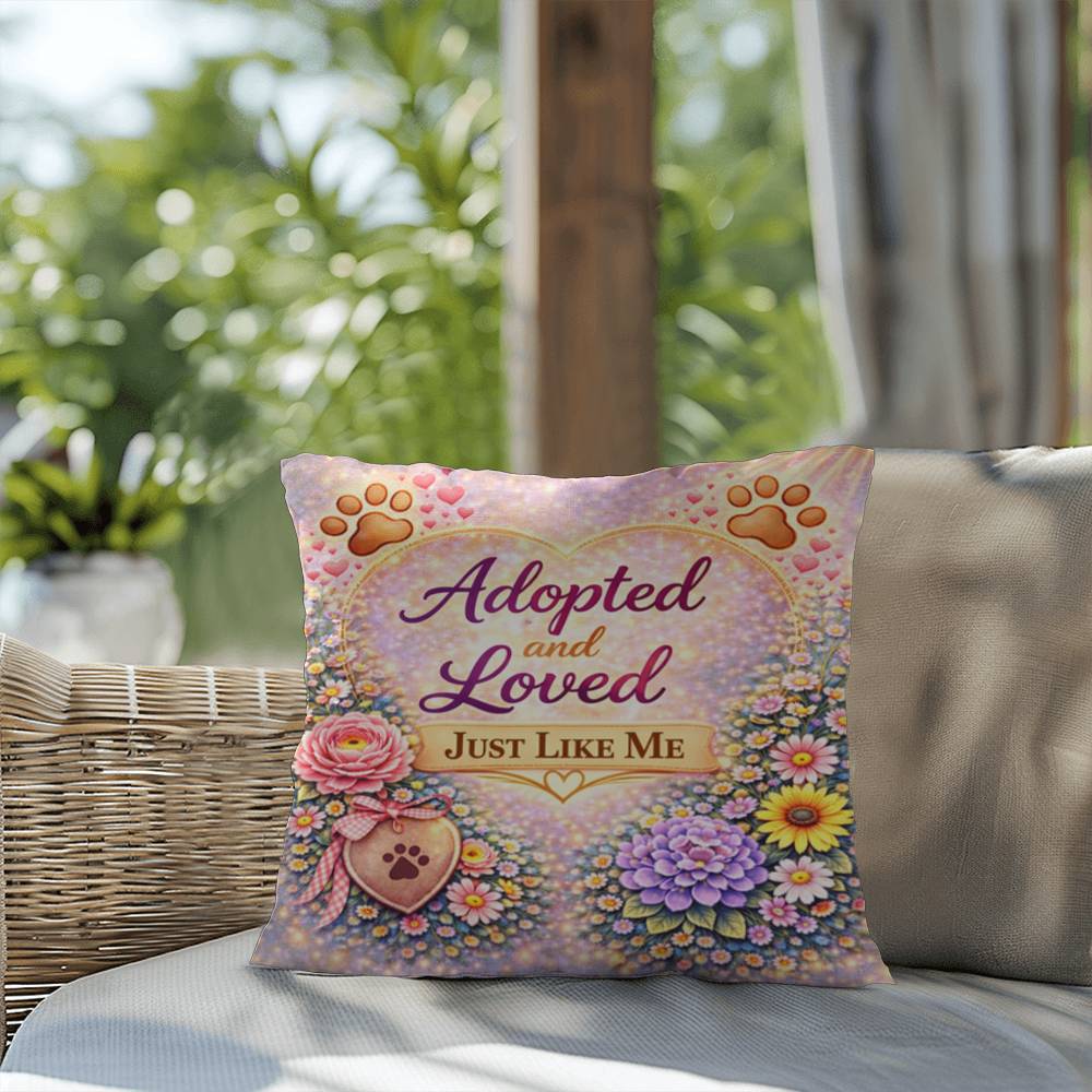 Shop our premium adopted and loved just like me throw pillow from MySisterIsASurvivor.