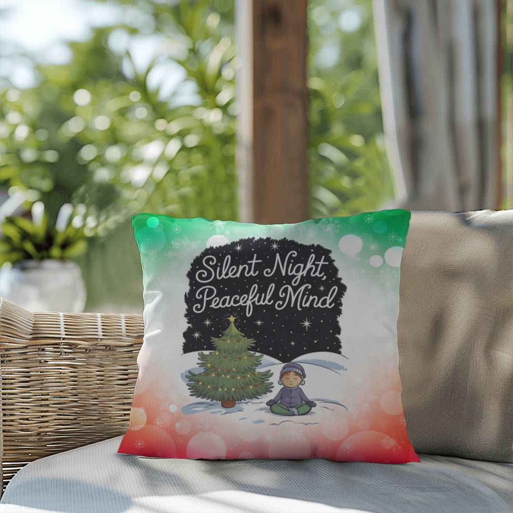 Silent Night, Peaceful Mind Throw Pillow - Calm holiday mental health Christmas gift pillow