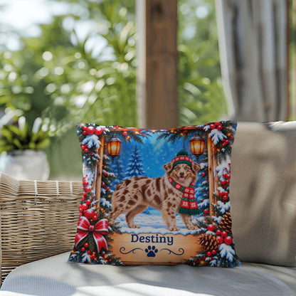 Australian Shepherd (Red Merle Coat) - Personalized Blue-Eyed Aussie Pillow for Cozy Winter Homes