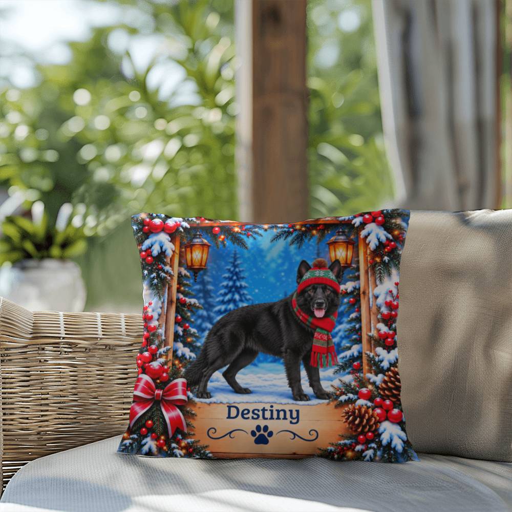 German Shepherd (Black Coat) - Personalized Winter Throw Pillow for GSD-Loving Homes