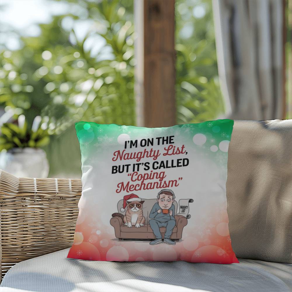 I’m on the Naughty List (Man and Cat) Throw Pillow - Christmas humor indoor decorative pillow
