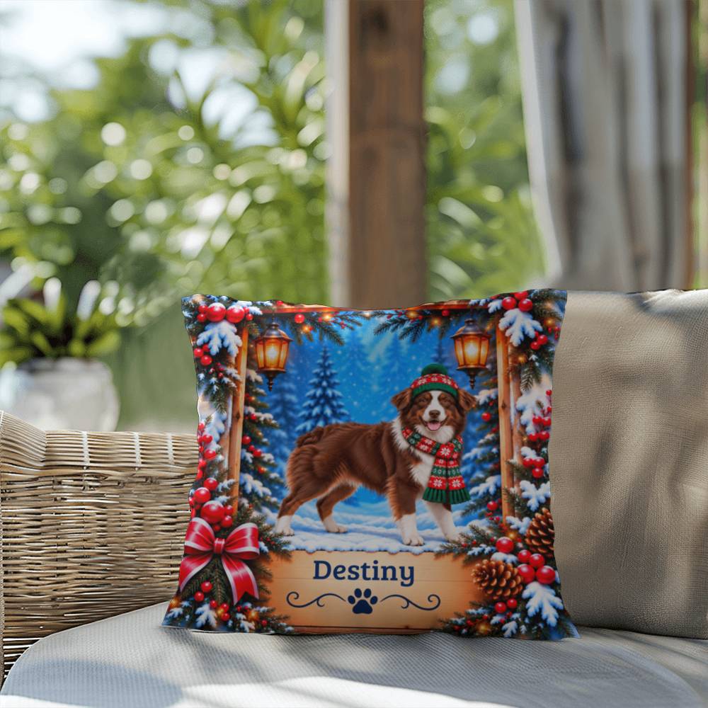 Australian Shepherd (Red & White Bi Coat) - Personalized Aussie Pillow, Snowy Woodland Dog Gift