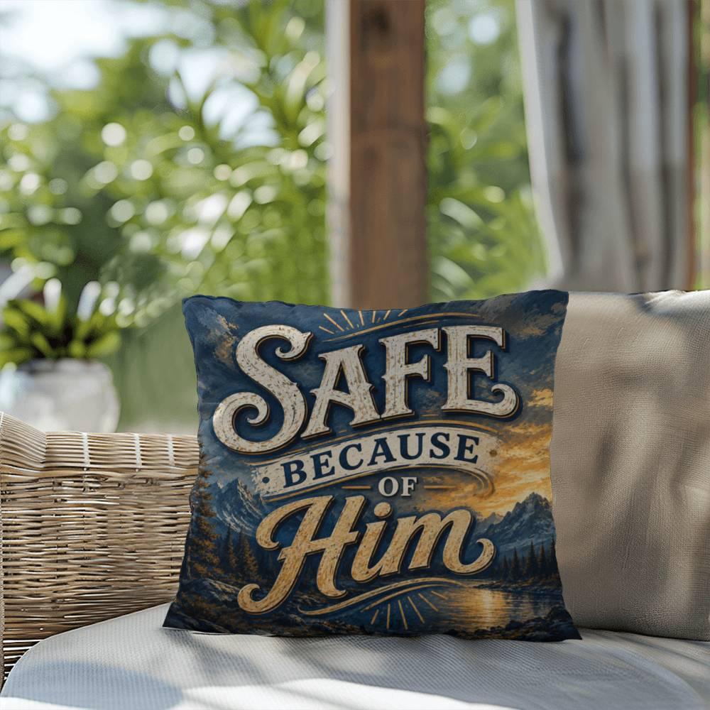 Shop our premium safe because of him throw pillow from MySisterIsASurvivor.