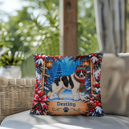 German Shepherd (White & Black Coat) - Personalized Dog Name Pillow, Snowy Winter Home Decor
