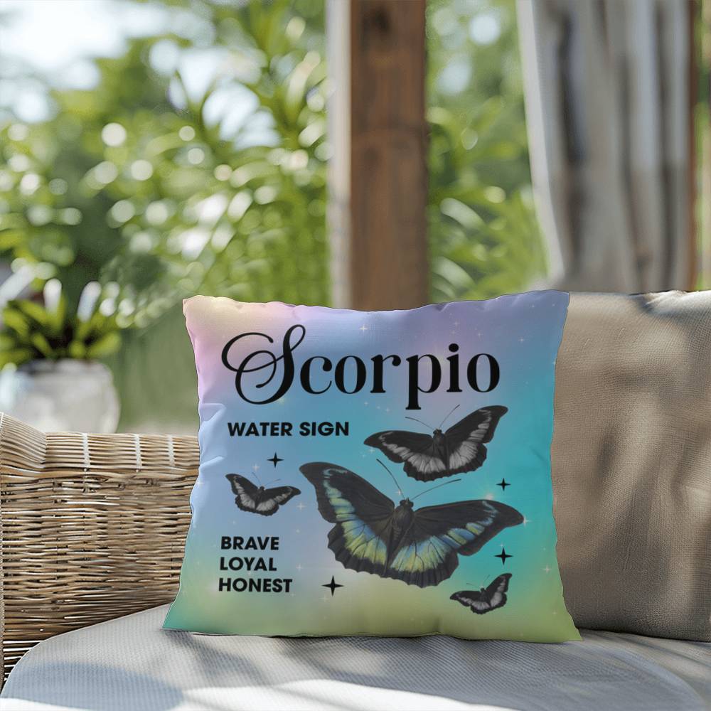 Scorpio Butterfly Indoor/Outdoor Pillow – Zodiac Astrology Decor, Boho Accent for Home & Patio