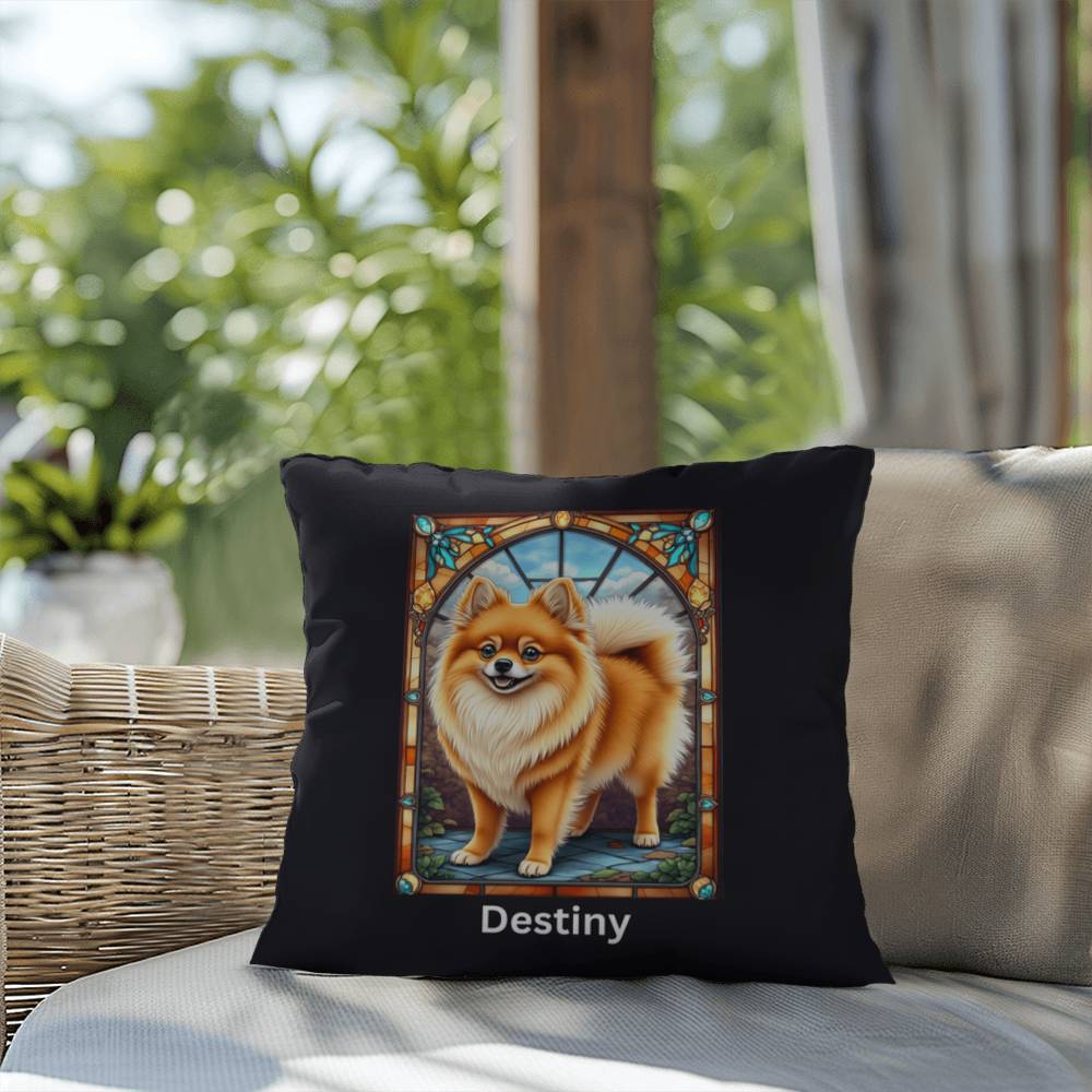 Pomeranian (Orange Sable) Indoor/Outdoor Pillow - Personalized Stained Glass Dog Tribute & Comfort Gift