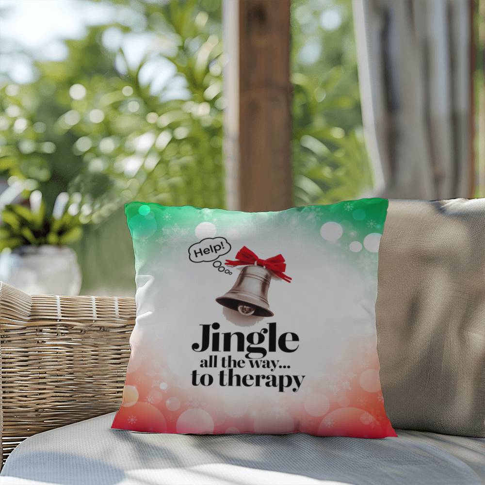 Jingle All the Way to Therapy Throw Pillow - Festive Xmas mental health decorative throw pillow