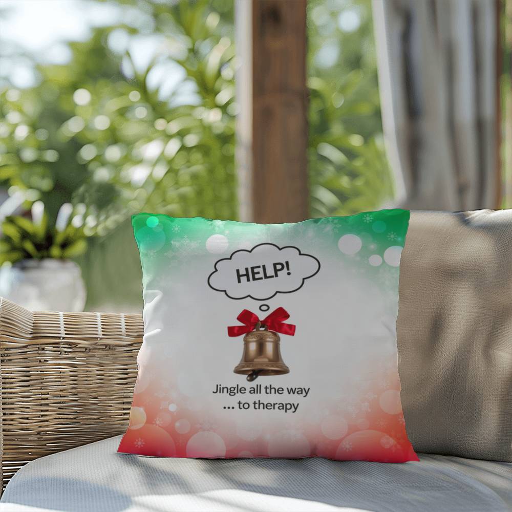 Jingle All the Way to Therapy Throw Pillow - Holiday mental health funny Christmas décor pillow