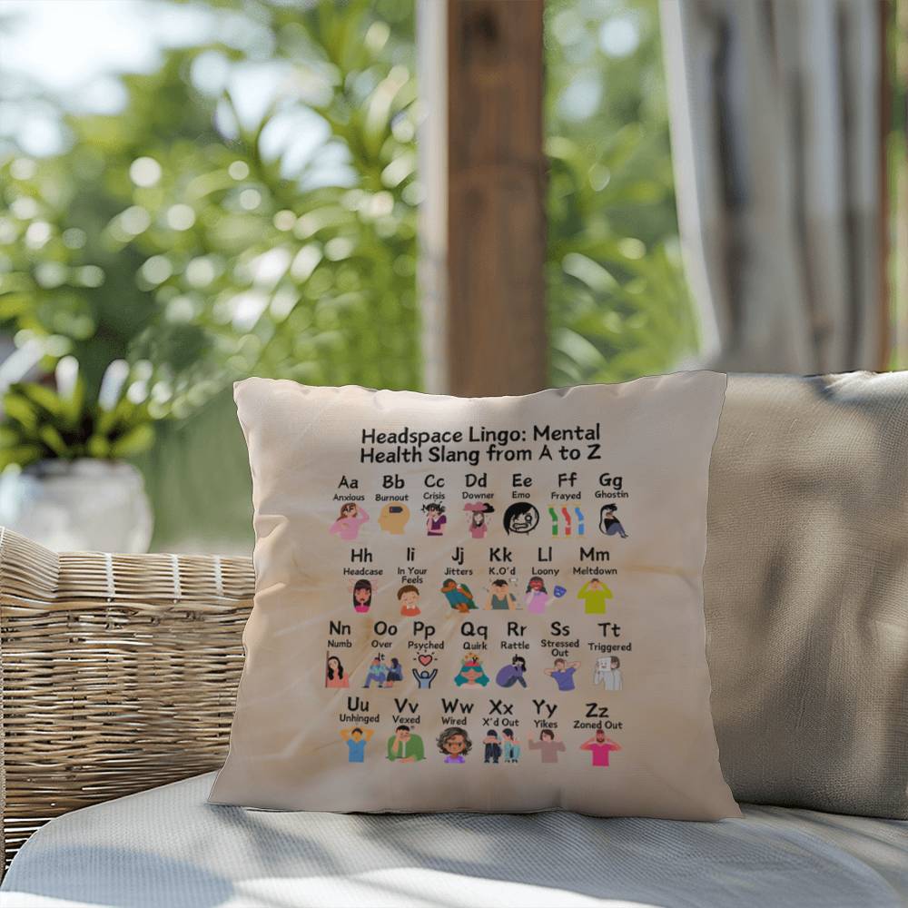 Headspace Lingo: Indoor/Outdoor Pillow - Mental Health Slang From A to Z for Positivity, Awareness & Support