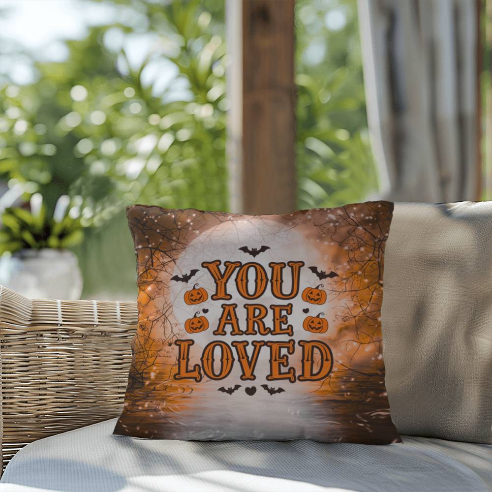 Mental health indoor/outdoor pillow with “You Are Loved” for comforting décor