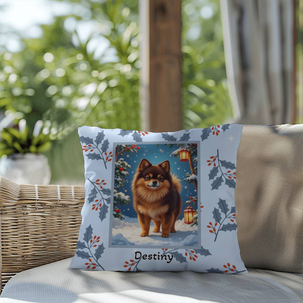 Pomeranian Chocolate & Tan Pillow - Winter Pom pillow, festive dog lover throw, indoor accent decor