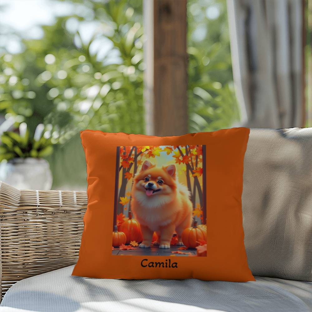 Orange Pomeranian indoor outdoor pillow, personalized dog cushion, pet lover cozy home decor