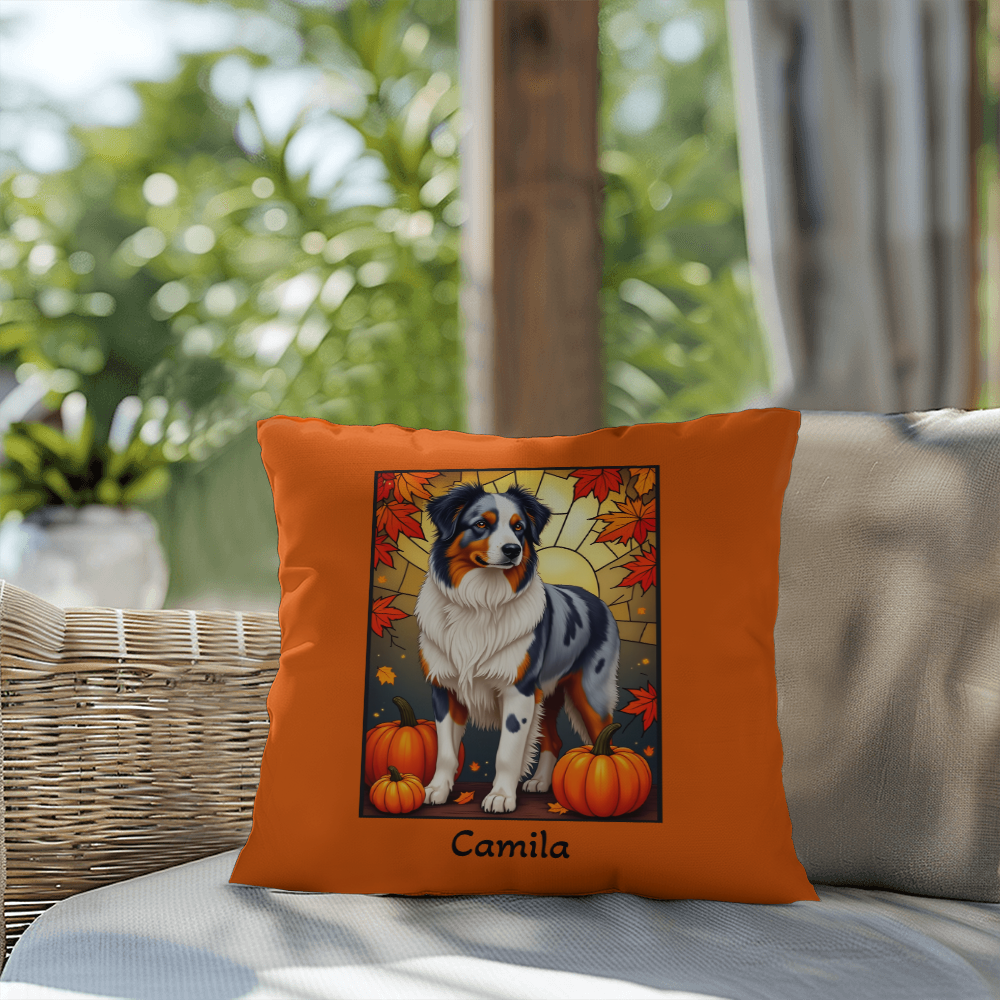 Australian Shepherd Blue Merle Coat Pillow, Personalized Dog Cushion, Indoor Outdoor Aussie Gift