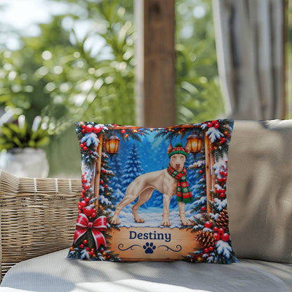 Doberman (White Coat) - Personalized Woodland Accent Pillow, Custom Name Gift for Dog Lovers
