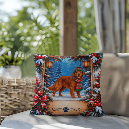Golden Retriever (Red Field Coat) - Personalized Winter Forest Pillow, Custom Dog Name Gift