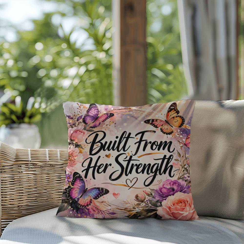 Shop our premium built from her strength throw pillow from MySisterIsASurvivor.