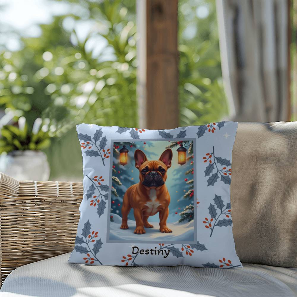French Bulldog Red Fawn Pillow - Festive French Bulldog pillow, winter dog decor, personalized accent