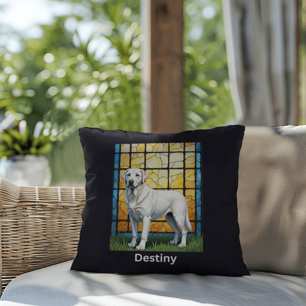 White Labrador Retriever Pillow, custom name stained glass dog décor for pet lovers