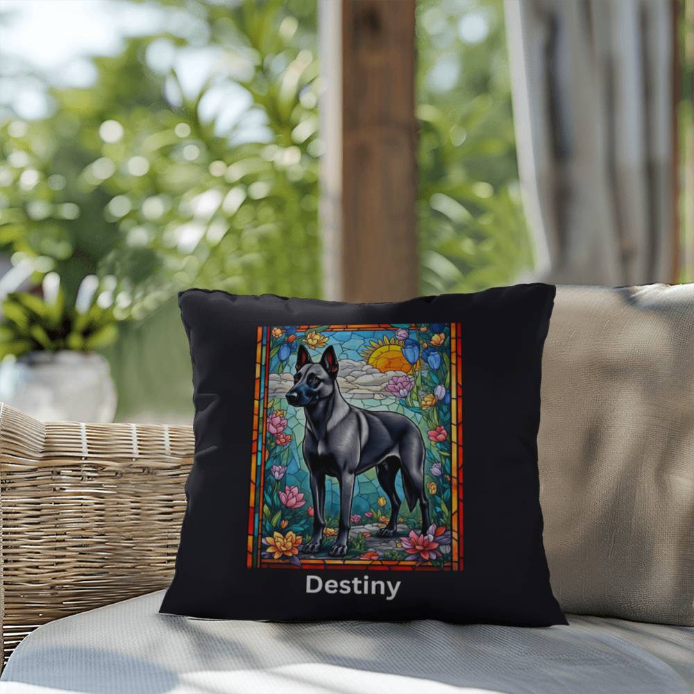Belgian Malinois (Gray) Indoor/Outdoor Pillow - Personalized Stained Glass Dog Tribute & Comfort Gift