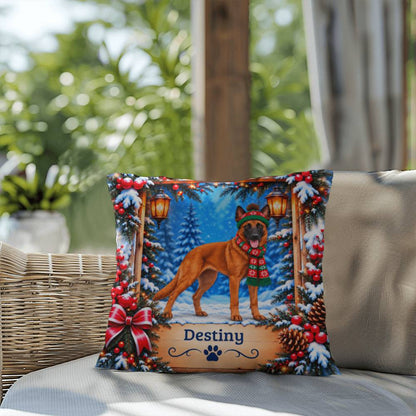 Belgian Malinois (Red Coat) - Personalized Winter Lodge Pillow, Indoor Outdoor Dog Name Gift