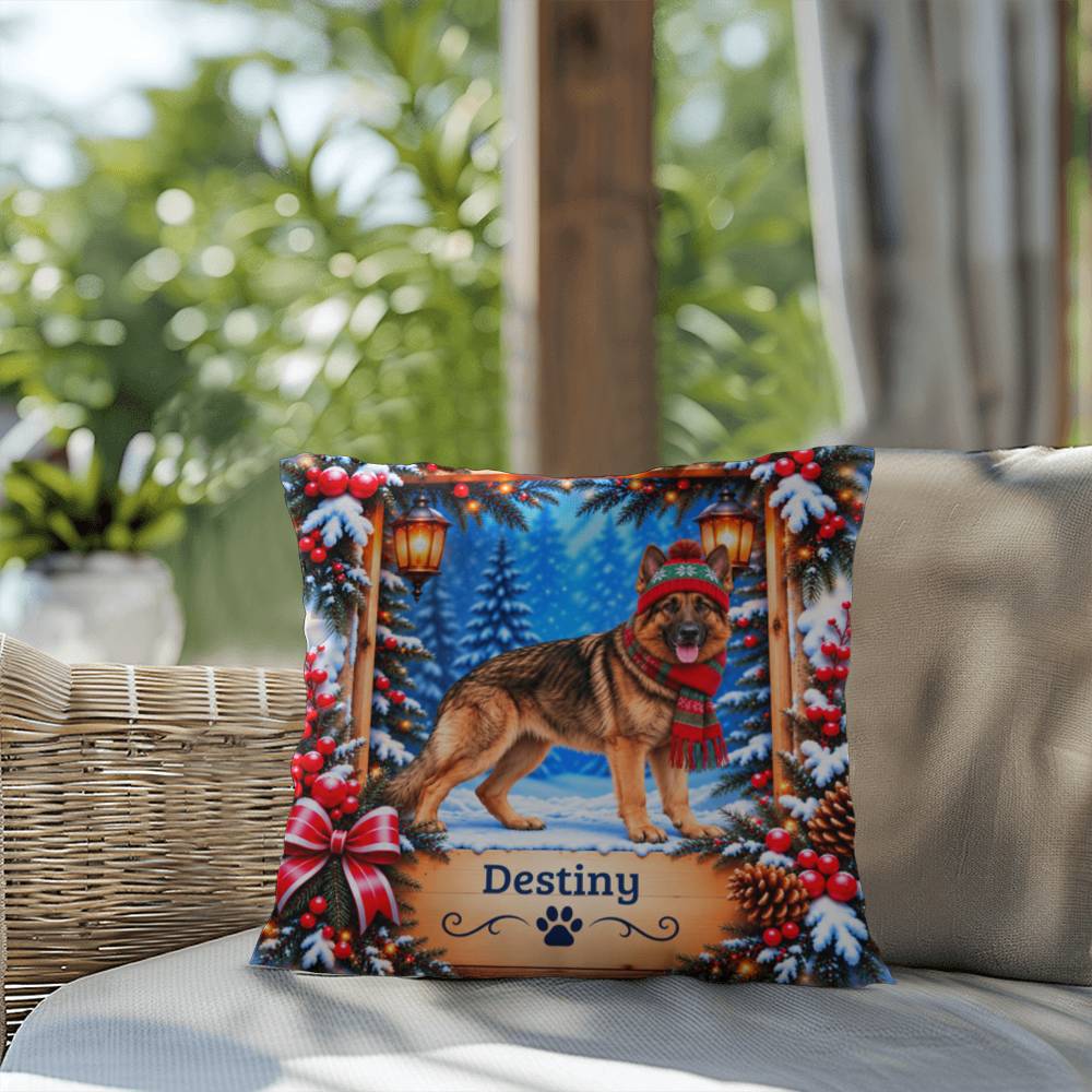 German Shepherd (Gold Sable Coat) - Personalized Cozy Lodge Pillow, Winter Dog Name Gift