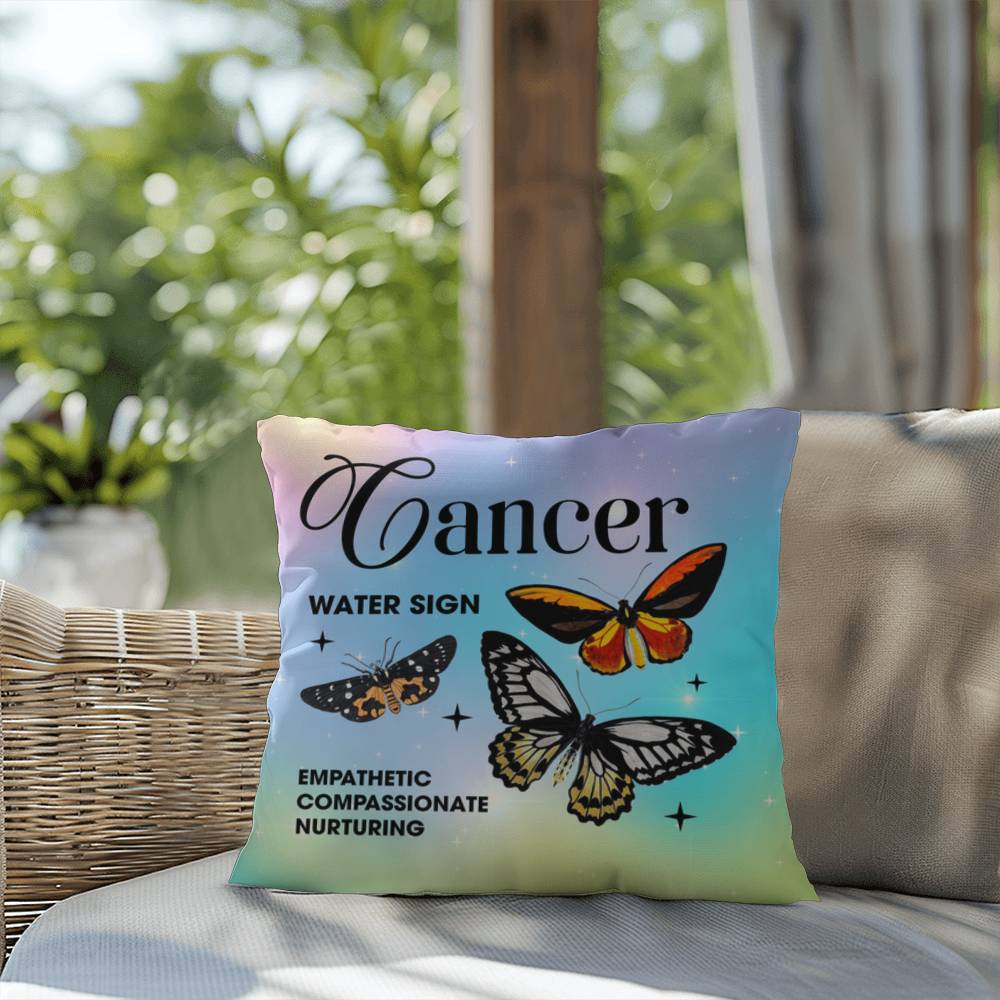 Cancer Butterfly Indoor/Outdoor Pillow – Zodiac Astrology Decor, Boho Accent for Home & Patio