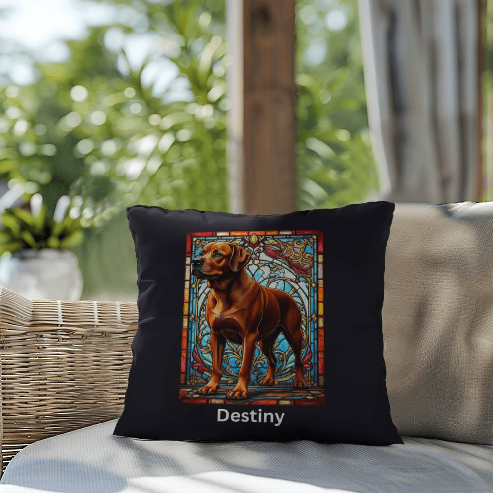 Rottweiler (Red) Indoor/Outdoor Pillow - Personalized Stained Glass Dog Tribute & Comfort Gift